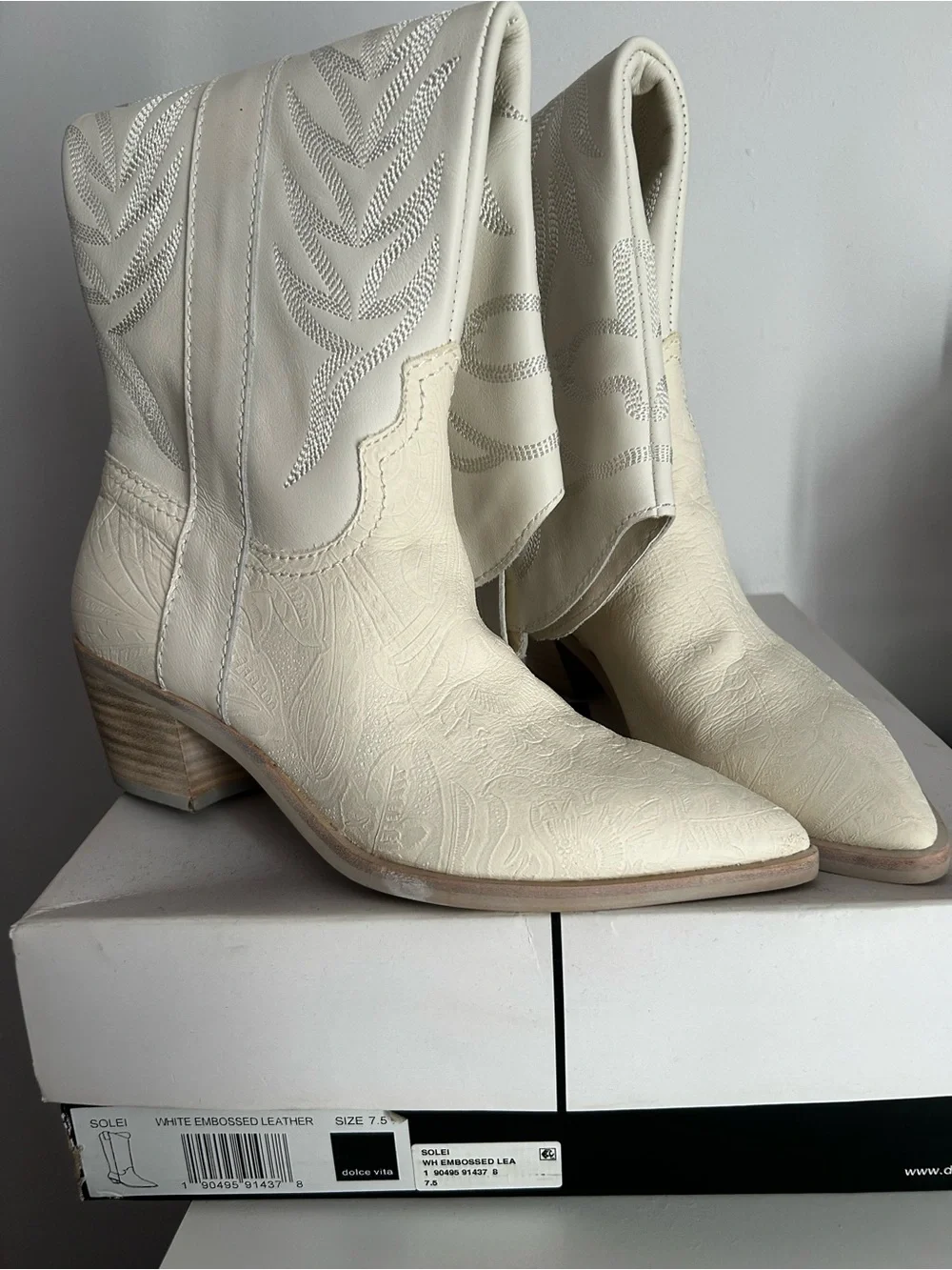Dolce Vita White/Cream Embossed Western Boots